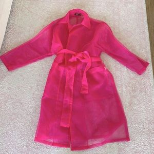 Sheer Hot Pink Trench with Tie Belt